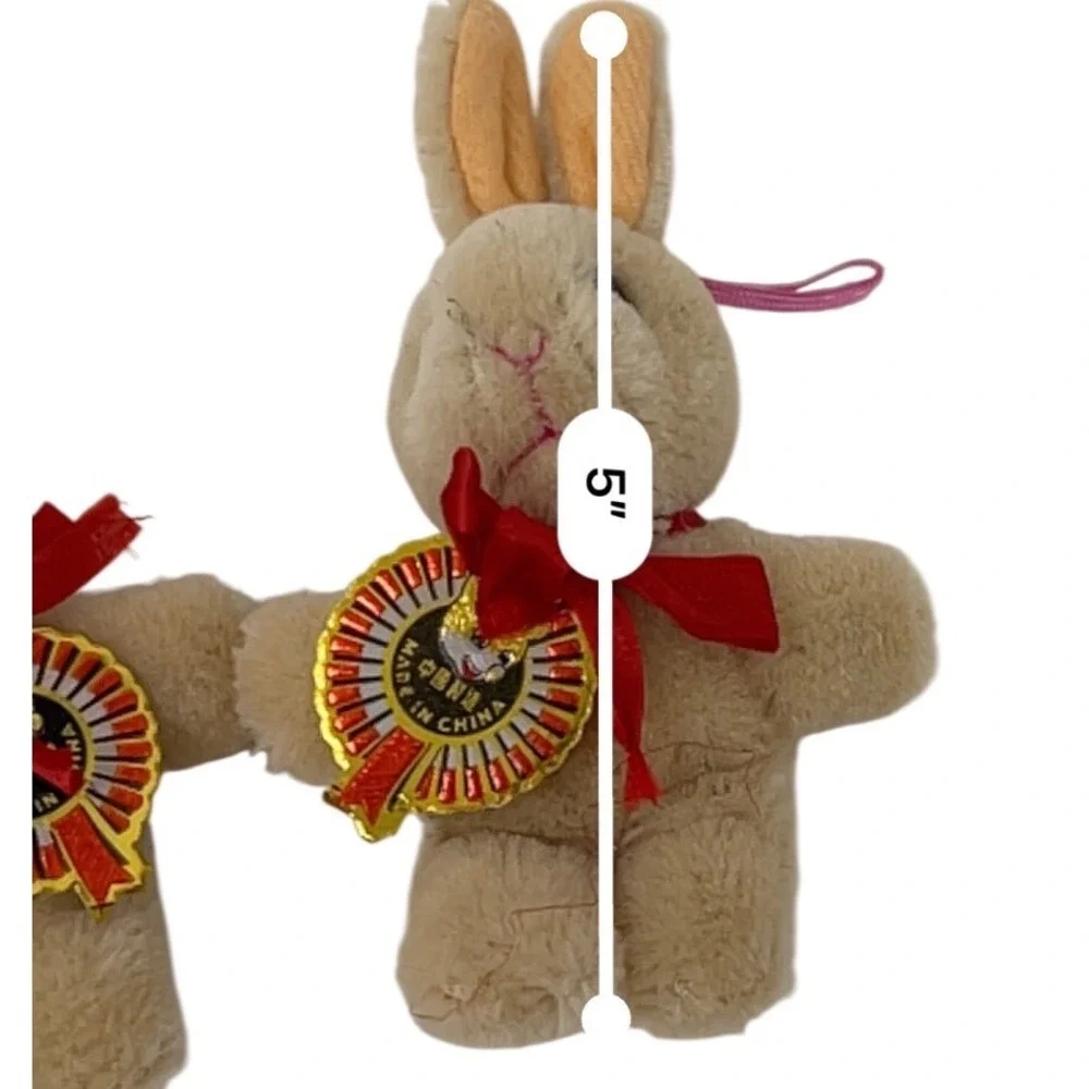 Vintage‎ Tan Plush Bunny Rabbit Pair Wool Mohair 5 Inch Shanghai Doll Factory